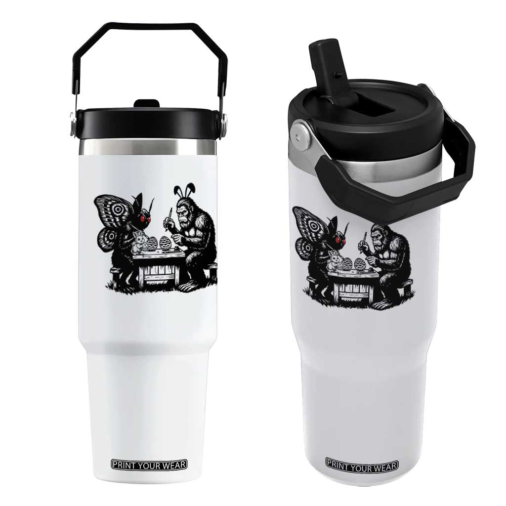 Funny Bigfoot And Mothman Egg Painting Flip Straw Tumbler Cryptid Easter Gift TS12 One Size: 30 oz White Print Your Wear