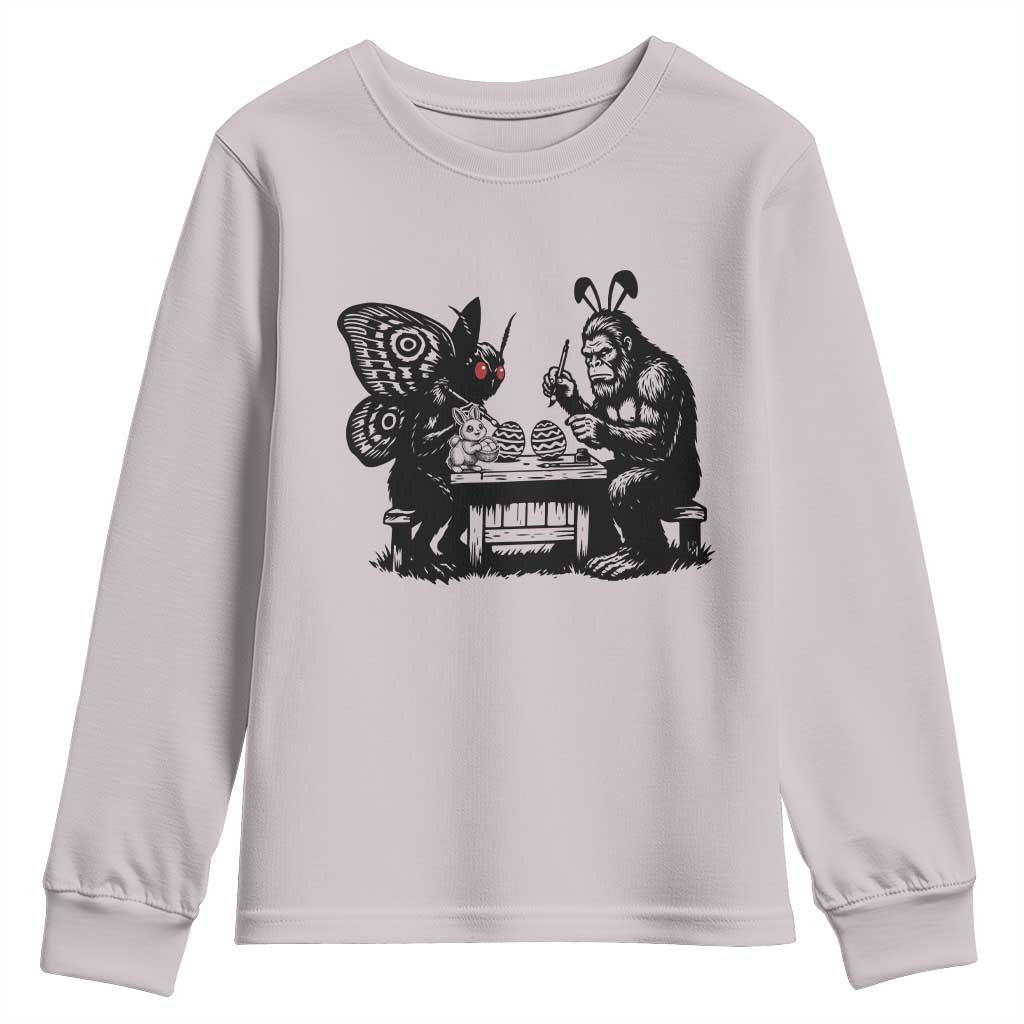 Funny Bigfoot And Mothman Egg Painting Youth Sweatshirt Cryptid Easter Gift TS12 Ice Gray Print Your Wear
