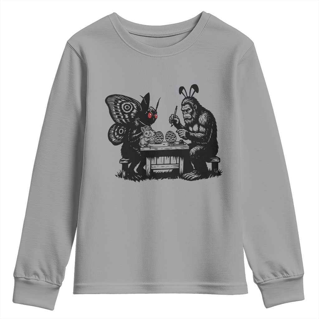 Funny Bigfoot And Mothman Egg Painting Youth Sweatshirt Cryptid Easter Gift TS12 Sport Gray Print Your Wear