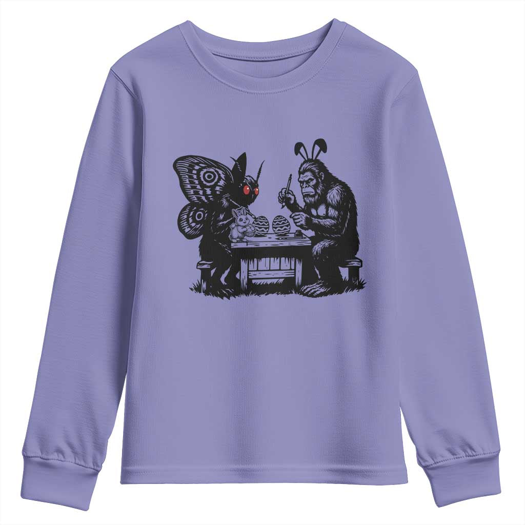 Funny Bigfoot And Mothman Egg Painting Youth Sweatshirt Cryptid Easter Gift TS12 Violet Print Your Wear