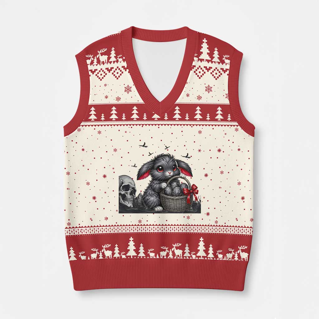 Gothic Easter Bunny V-Neck Knit Sweater Vest Dark Aesthetic Rabbit Gift TS12 Beige Red Print Your Wear