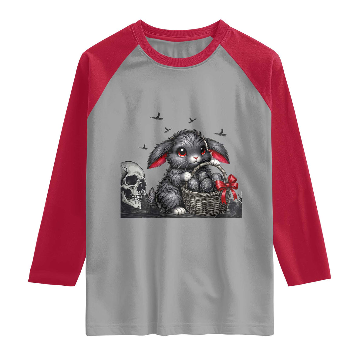 Gothic Easter Bunny Raglan Shirt Dark Aesthetic Rabbit Gift TS12 Sport Gray Red Print Your Wear