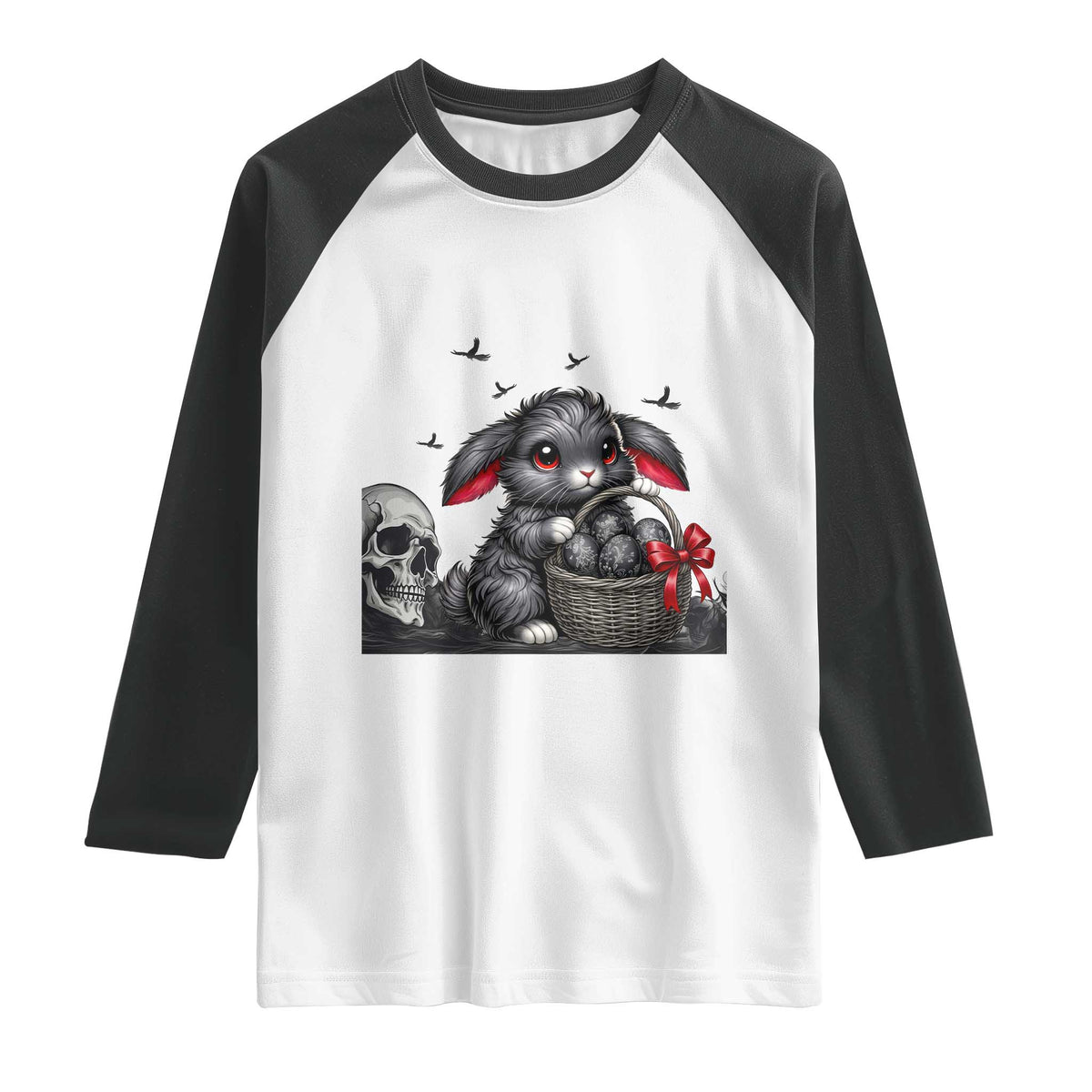 Gothic Easter Bunny Raglan Shirt Dark Aesthetic Rabbit Gift TS12 White Black Print Your Wear