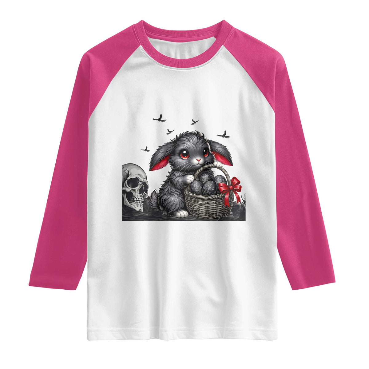 Gothic Easter Bunny Raglan Shirt Dark Aesthetic Rabbit Gift TS12 White Heliconia Print Your Wear