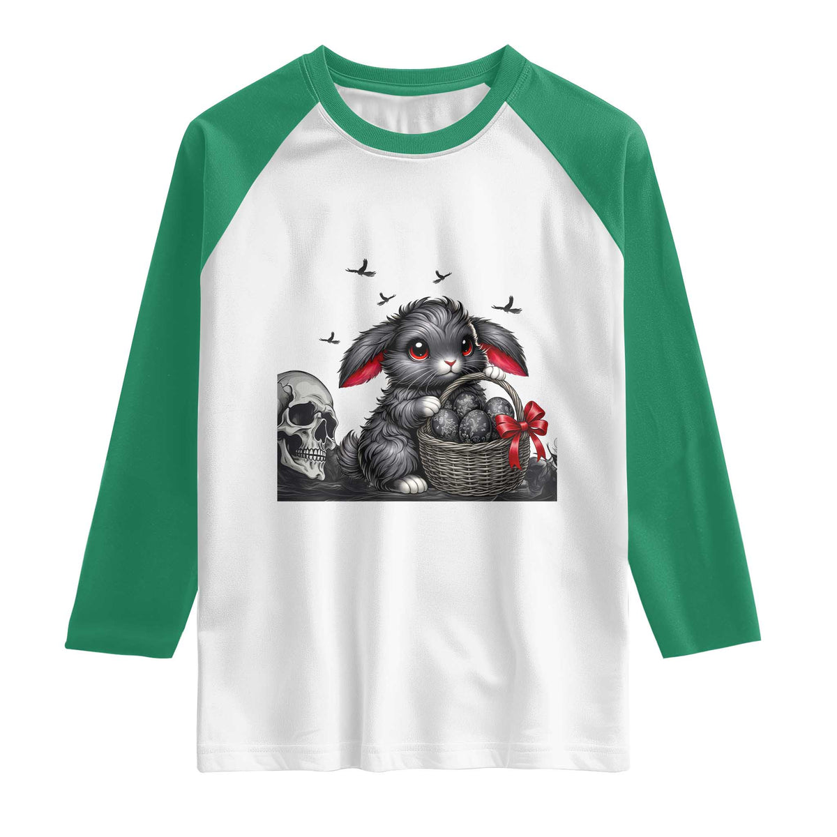 Gothic Easter Bunny Raglan Shirt Dark Aesthetic Rabbit Gift TS12 White Kelly Green Print Your Wear