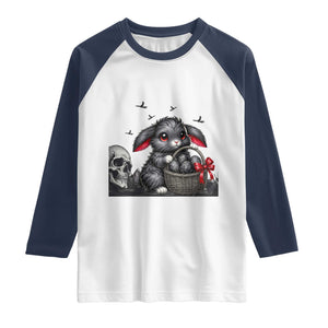 Gothic Easter Bunny Raglan Shirt Dark Aesthetic Rabbit Gift TS12 White Navy Print Your Wear