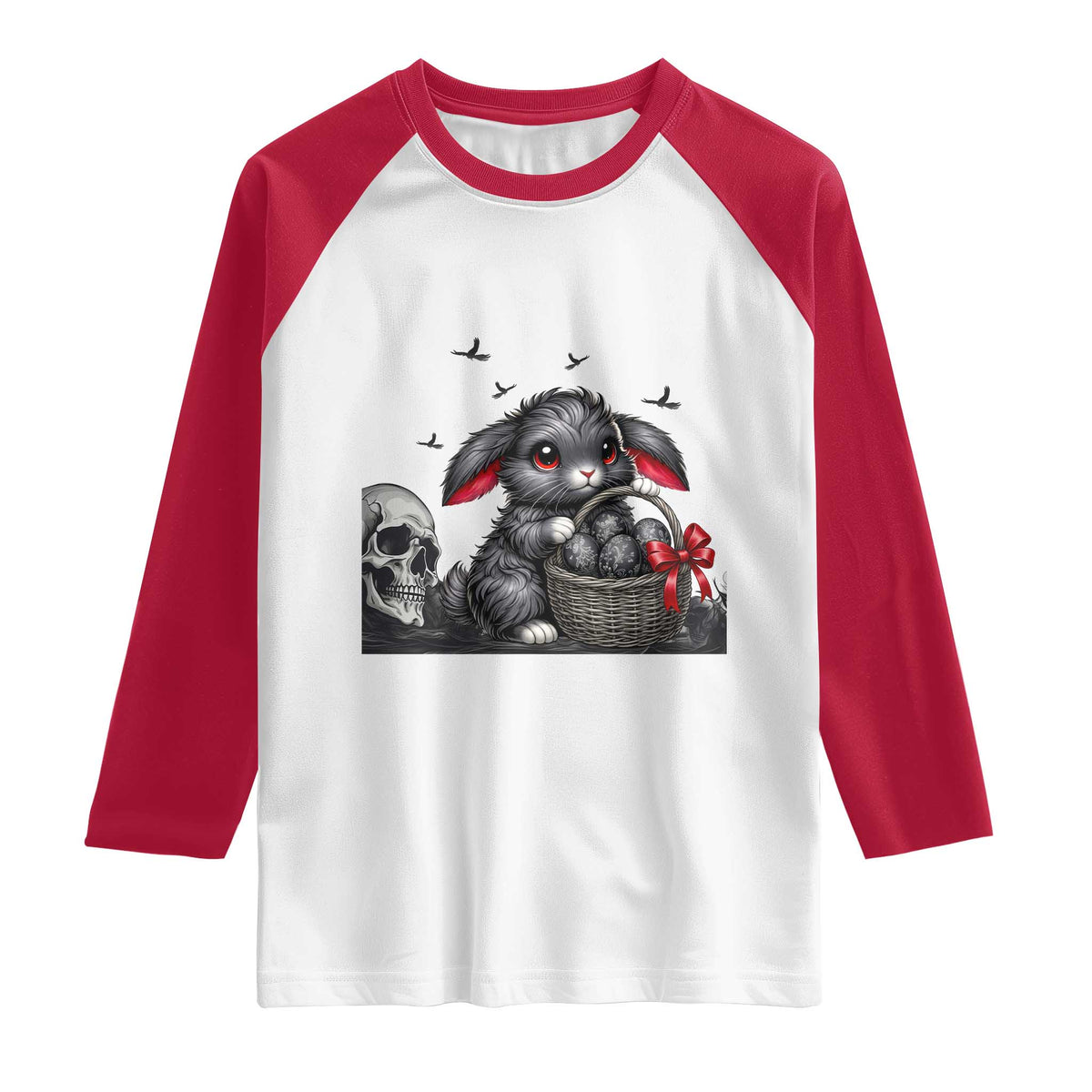 Gothic Easter Bunny Raglan Shirt Dark Aesthetic Rabbit Gift TS12 White Red Print Your Wear