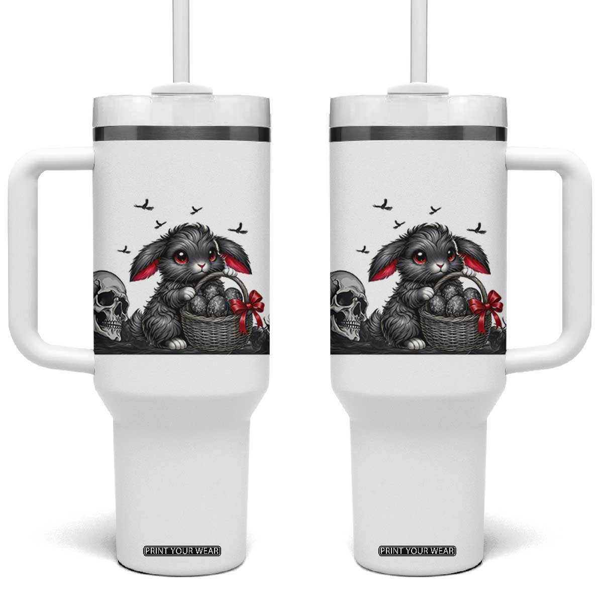 Gothic Easter Bunny Tumbler With Handle Dark Aesthetic Rabbit Gift TS12 One Size: 40 oz White Print Your Wear