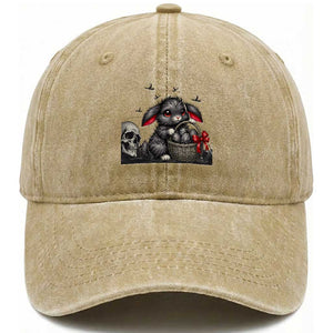 Gothic Easter Bunny Washed Cotton Baseball Cap Dark Aesthetic Rabbit Gift TS12 Washed Cap Universal Fit Khaki Print Your Wear