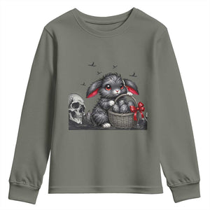 Gothic Easter Bunny Youth Sweatshirt Dark Aesthetic Rabbit Gift TS12 Military Green Print Your Wear