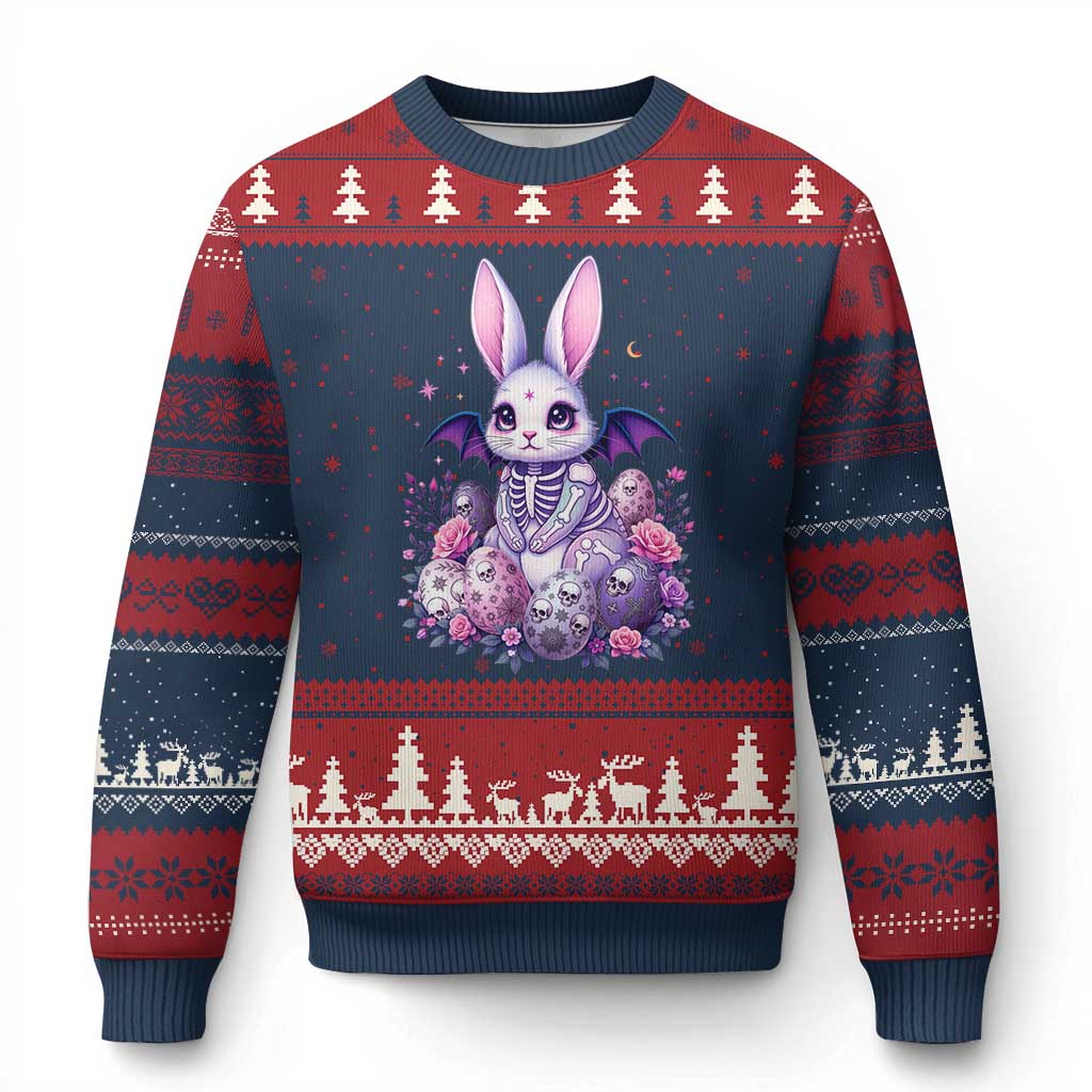 Cute Spooky Easter Bunny Ugly Christmas Sweater Pastel Goth Rabbit Gift TS12 Navy Red Print Your Wear