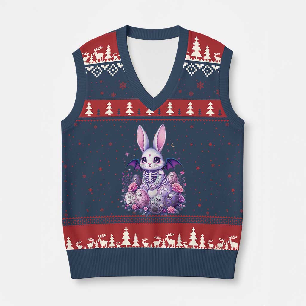 Cute Spooky Easter Bunny V-Neck Knit Sweater Vest Pastel Goth Rabbit Gift TS12 Navy Red Print Your Wear