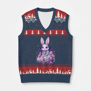 Cute Spooky Easter Bunny V-Neck Knit Sweater Vest Pastel Goth Rabbit Gift TS12 Navy Red Print Your Wear
