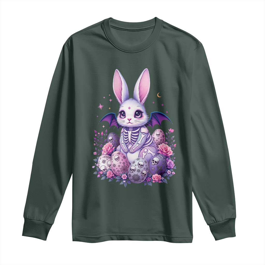 Cute Spooky Easter Bunny Long Sleeve Shirt Pastel Goth Rabbit Gift TS12 Dark Forest Green Print Your Wear