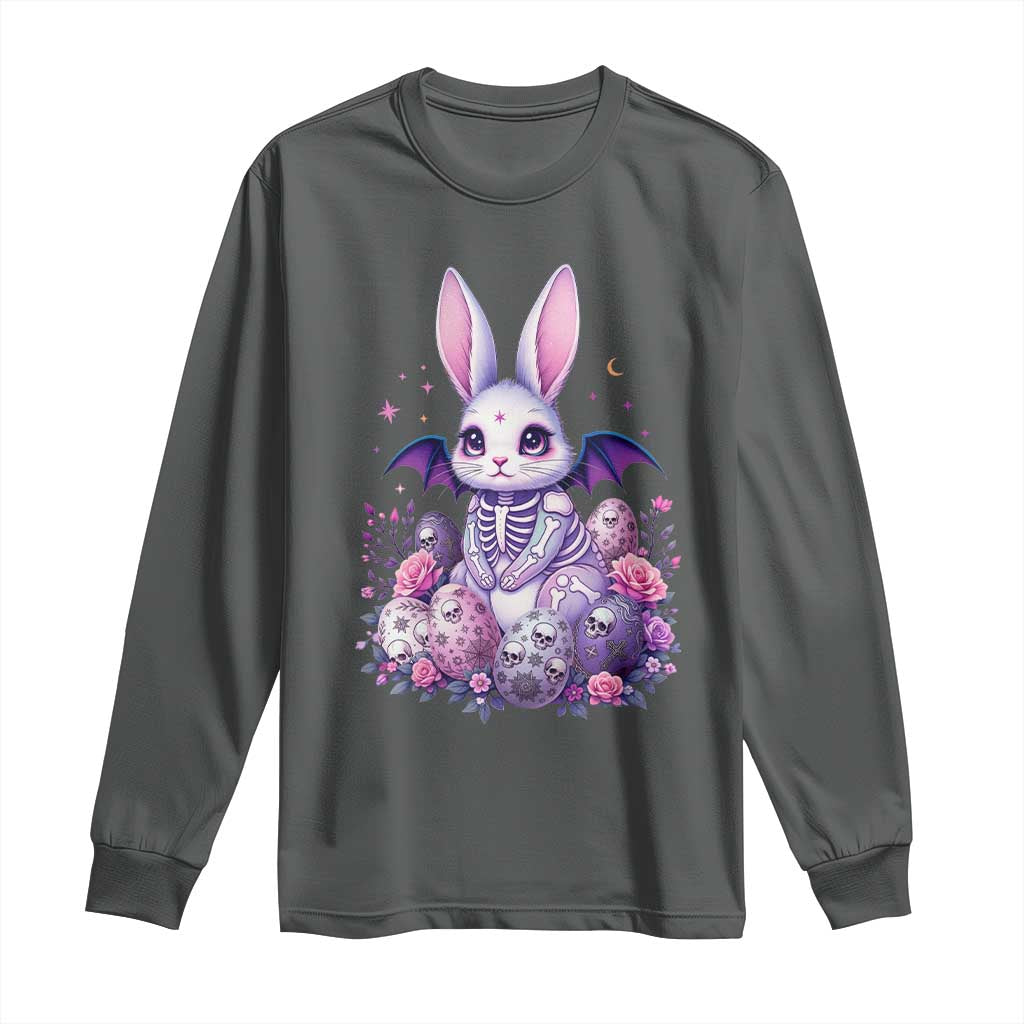 Cute Spooky Easter Bunny Long Sleeve Shirt Pastel Goth Rabbit Gift TS12 Dark Heather Print Your Wear
