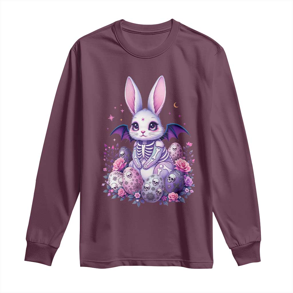 Cute Spooky Easter Bunny Long Sleeve Shirt Pastel Goth Rabbit Gift TS12 Maroon Print Your Wear