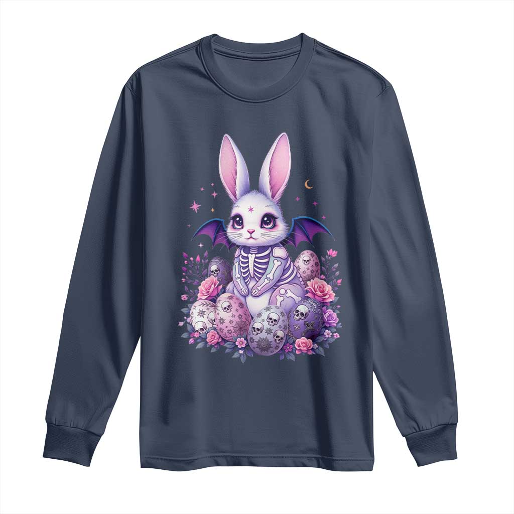 Cute Spooky Easter Bunny Long Sleeve Shirt Pastel Goth Rabbit Gift TS12 Navy Print Your Wear