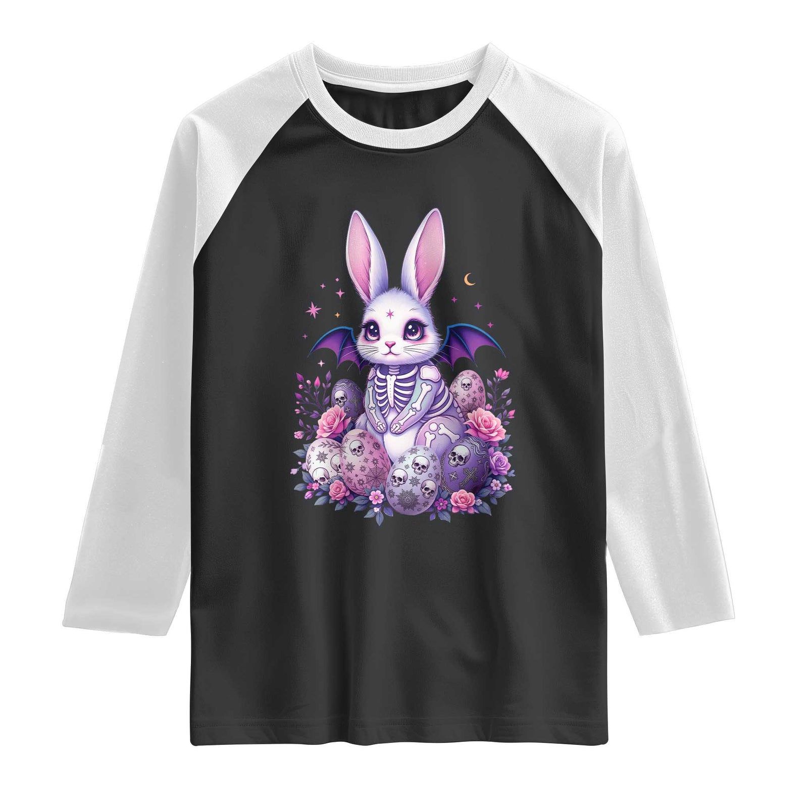 Cute Spooky Easter Bunny Raglan Shirt Pastel Goth Rabbit Gift TS12 Black White Print Your Wear