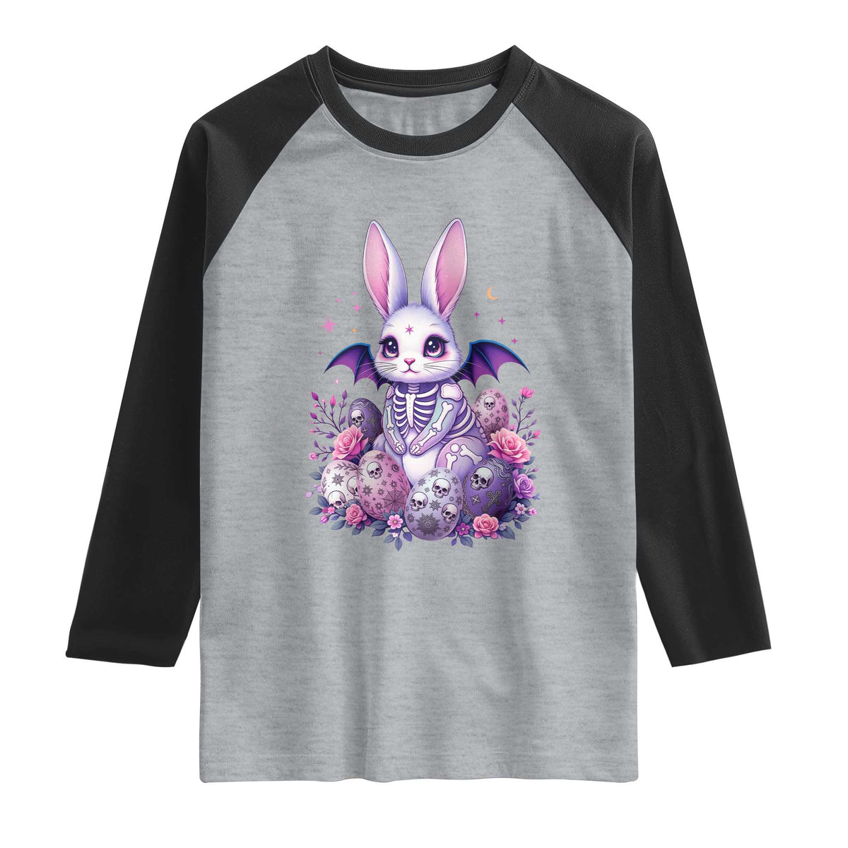 Cute Spooky Easter Bunny Raglan Shirt Pastel Goth Rabbit Gift TS12 Heather Gray Black Print Your Wear