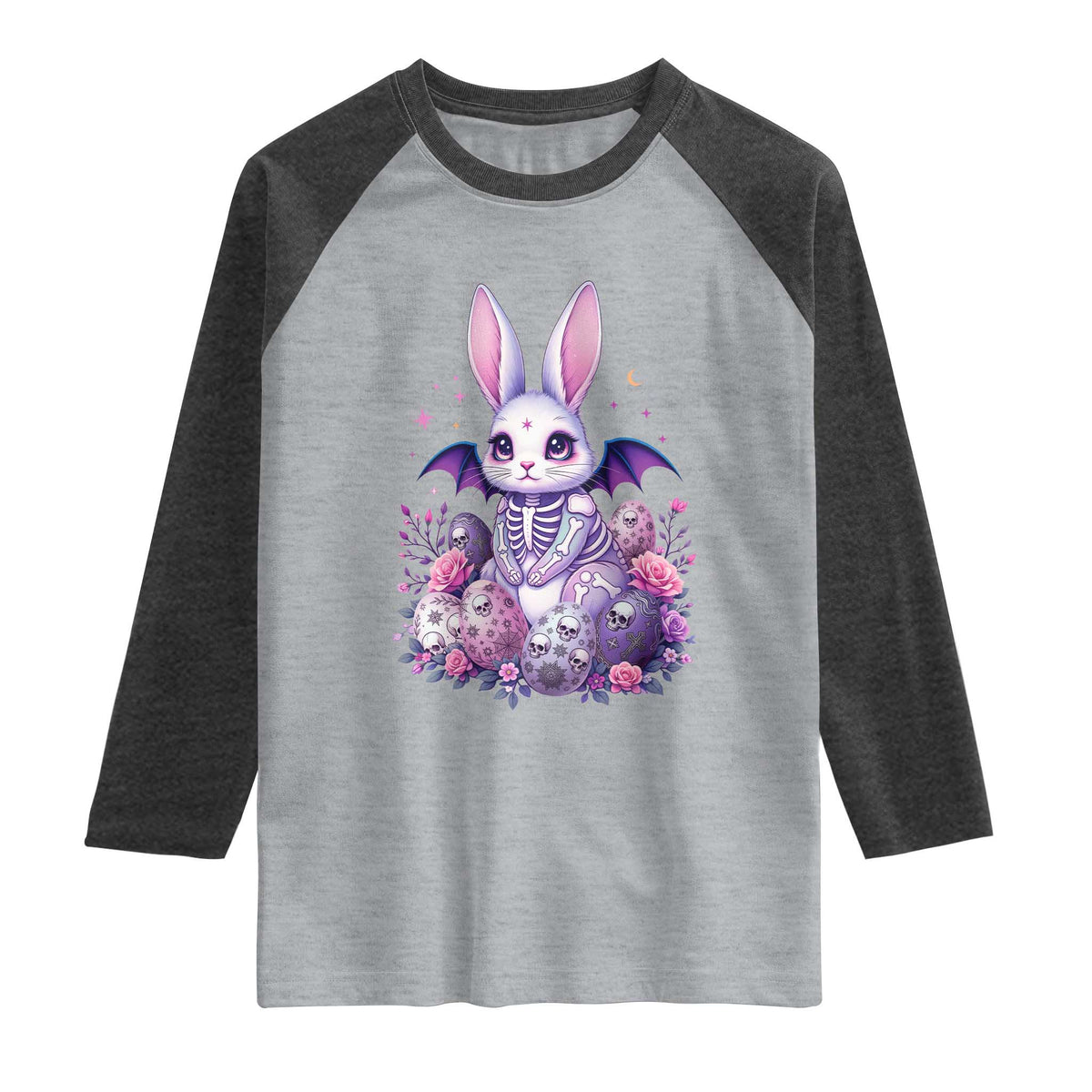 Cute Spooky Easter Bunny Raglan Shirt Pastel Goth Rabbit Gift TS12 Heather Gray Heather Charcoal Print Your Wear