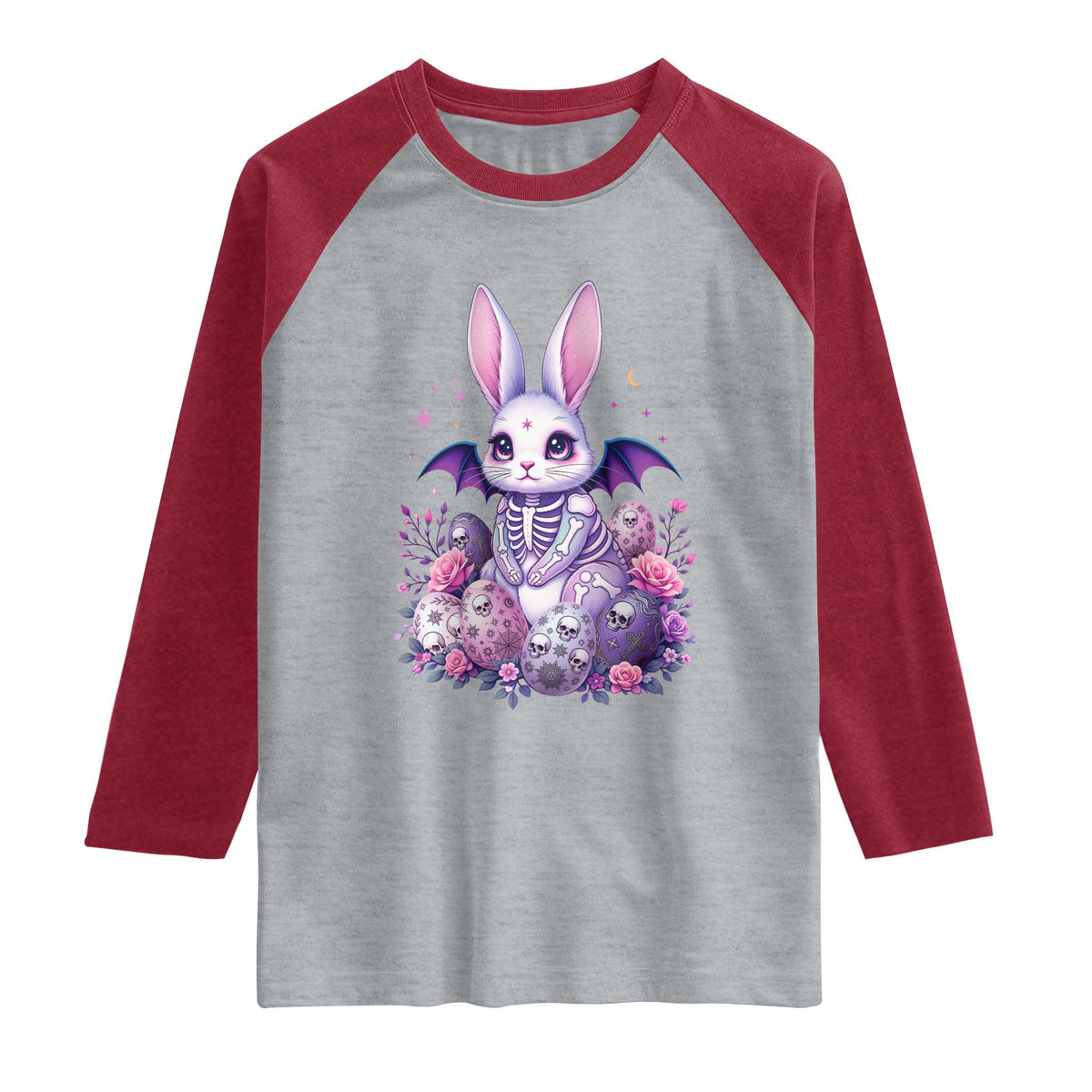 Cute Spooky Easter Bunny Raglan Shirt Pastel Goth Rabbit Gift TS12 Heather Gray Heather Red Print Your Wear