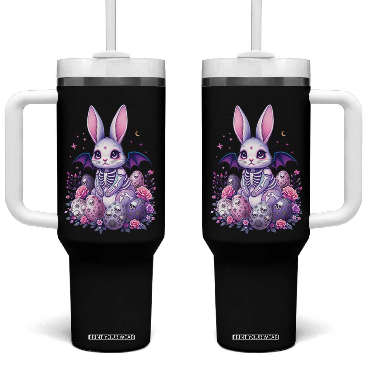 Cute Spooky Easter Bunny Tumbler With Handle Pastel Goth Rabbit Gift TS12 One Size: 40 oz Black Print Your Wear