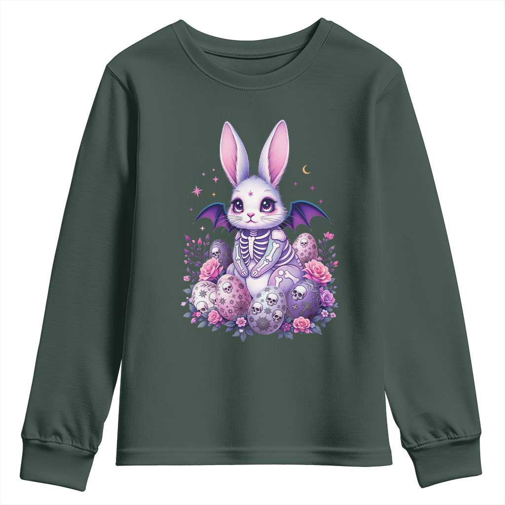 Cute Spooky Easter Bunny Youth Sweatshirt Pastel Goth Rabbit Gift TS12 Dark Forest Green Print Your Wear