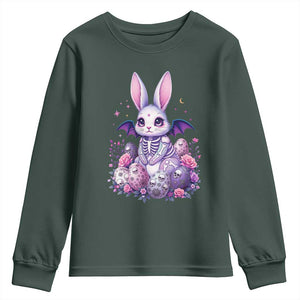 Cute Spooky Easter Bunny Youth Sweatshirt Pastel Goth Rabbit Gift TS12 Dark Forest Green Print Your Wear