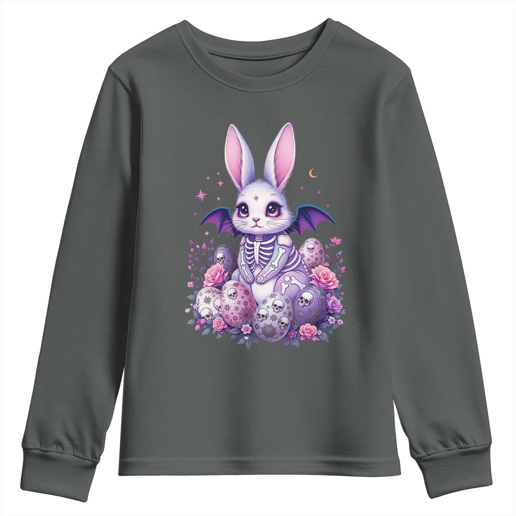 Cute Spooky Easter Bunny Youth Sweatshirt Pastel Goth Rabbit Gift TS12 Dark Heather Print Your Wear