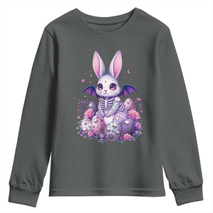 Cute Spooky Easter Bunny Youth Sweatshirt Pastel Goth Rabbit Gift TS12 Dark Heather Print Your Wear