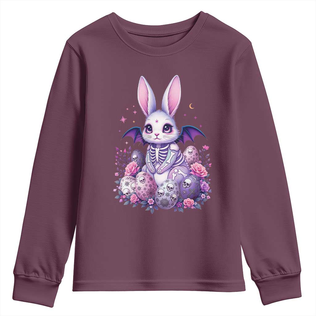 Cute Spooky Easter Bunny Youth Sweatshirt Pastel Goth Rabbit Gift TS12 Maroon Print Your Wear