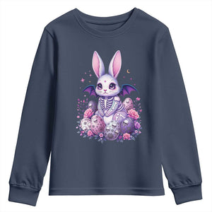 Cute Spooky Easter Bunny Youth Sweatshirt Pastel Goth Rabbit Gift TS12 Navy Print Your Wear
