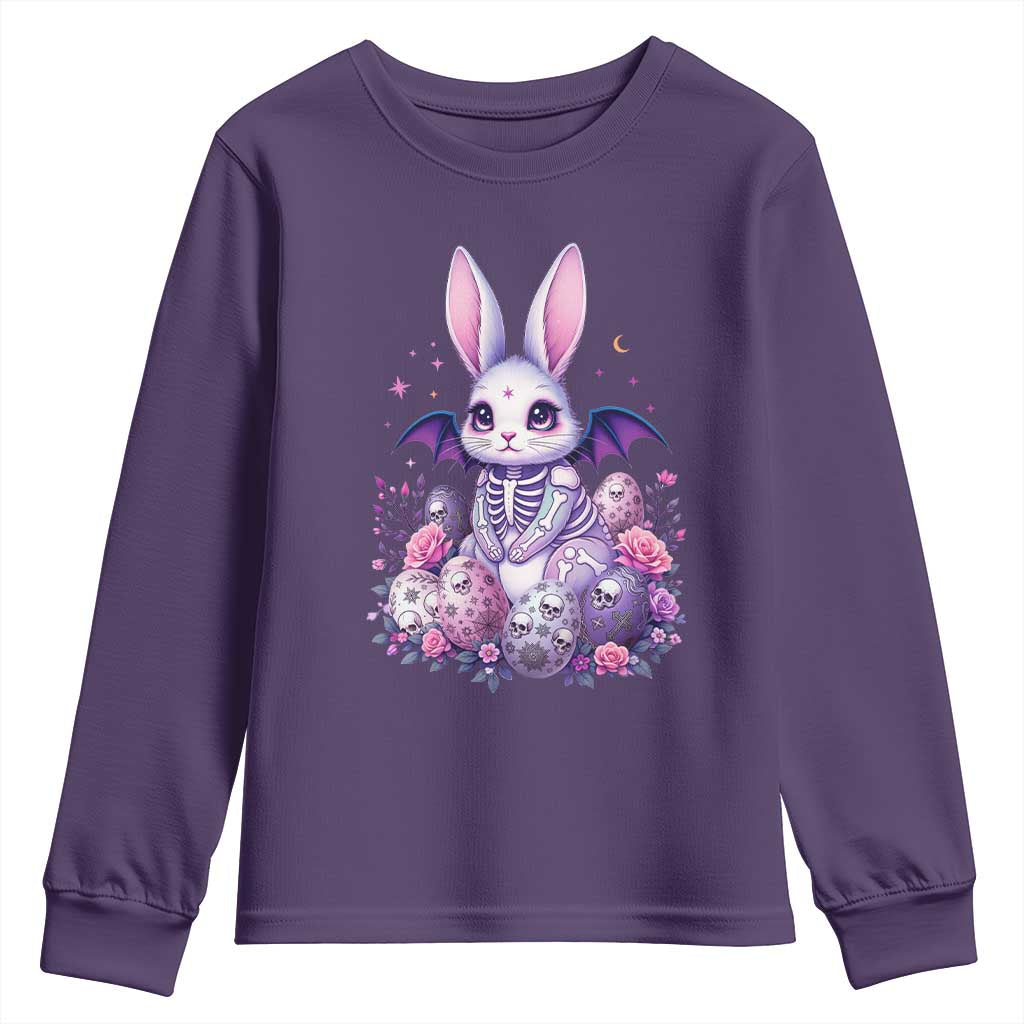 Cute Spooky Easter Bunny Youth Sweatshirt Pastel Goth Rabbit Gift TS12 Purple Print Your Wear