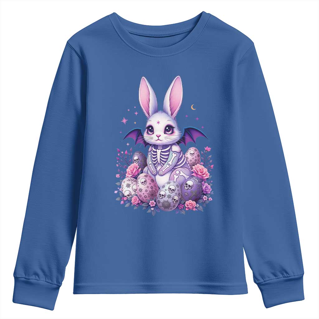 Cute Spooky Easter Bunny Youth Sweatshirt Pastel Goth Rabbit Gift TS12 Royal Blue Print Your Wear