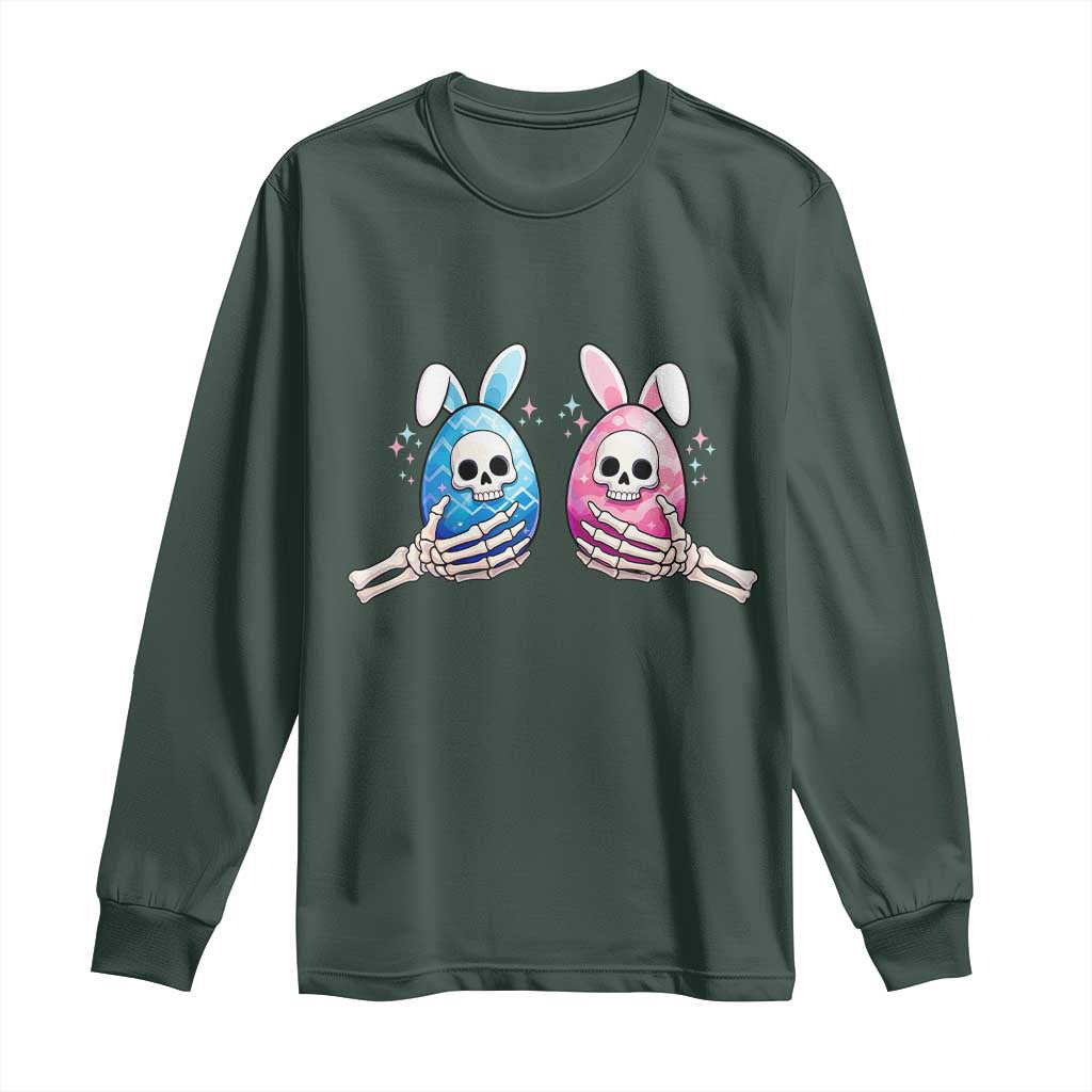 Gothic Easter Gift Long Sleeve Shirt Skeleton Hands Holding Easter Eggs TS12 Dark Forest Green Print Your Wear