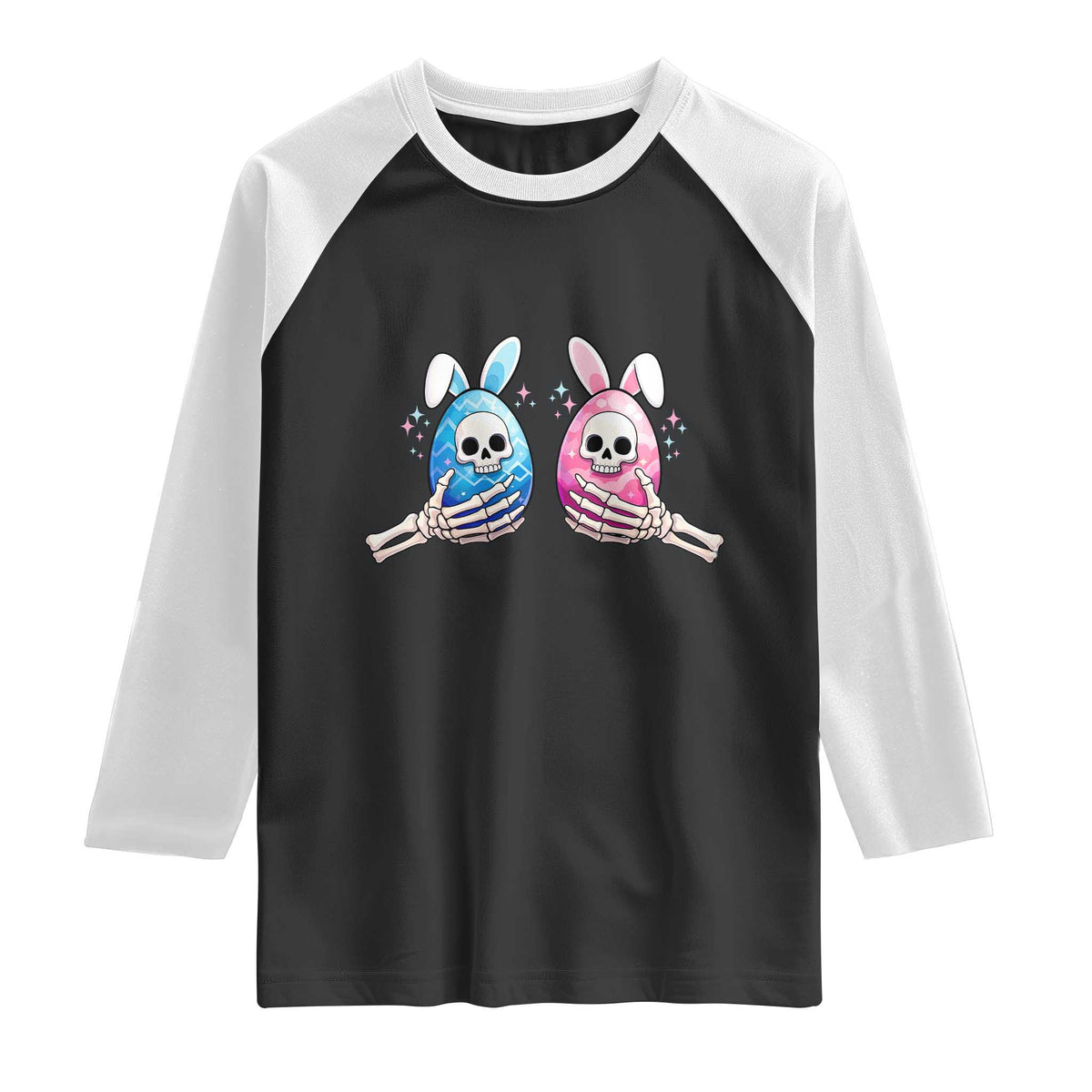 Gothic Easter Gift Raglan Shirt Skeleton Hands Holding Easter Eggs TS12 Black White Print Your Wear