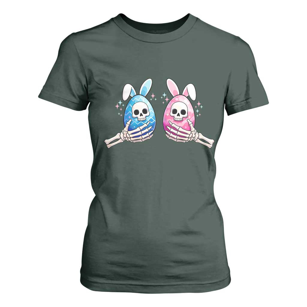 Gothic Easter Gift T Shirt For Women Skeleton Hands Holding Easter Eggs TS12 Dark Forest Green Print Your Wear
