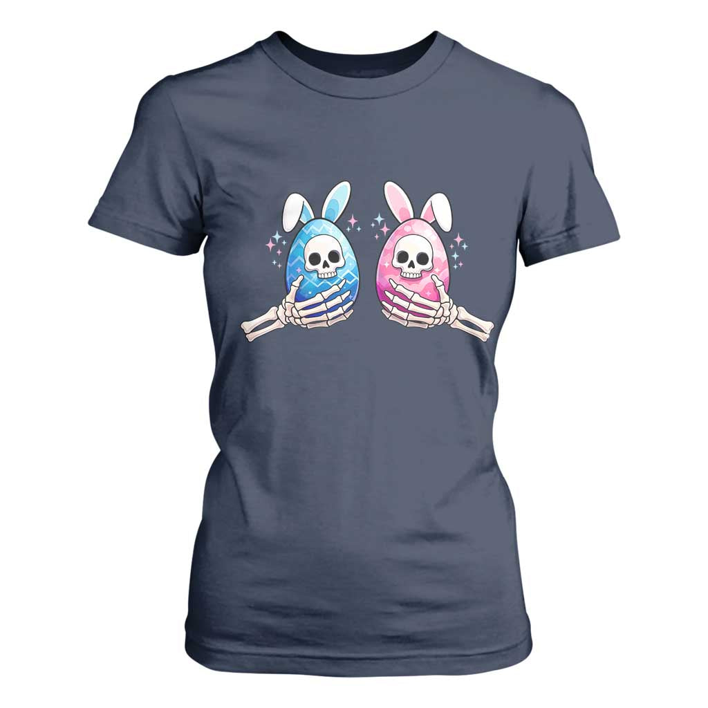 Gothic Easter Gift T Shirt For Women Skeleton Hands Holding Easter Eggs TS12 Navy Print Your Wear