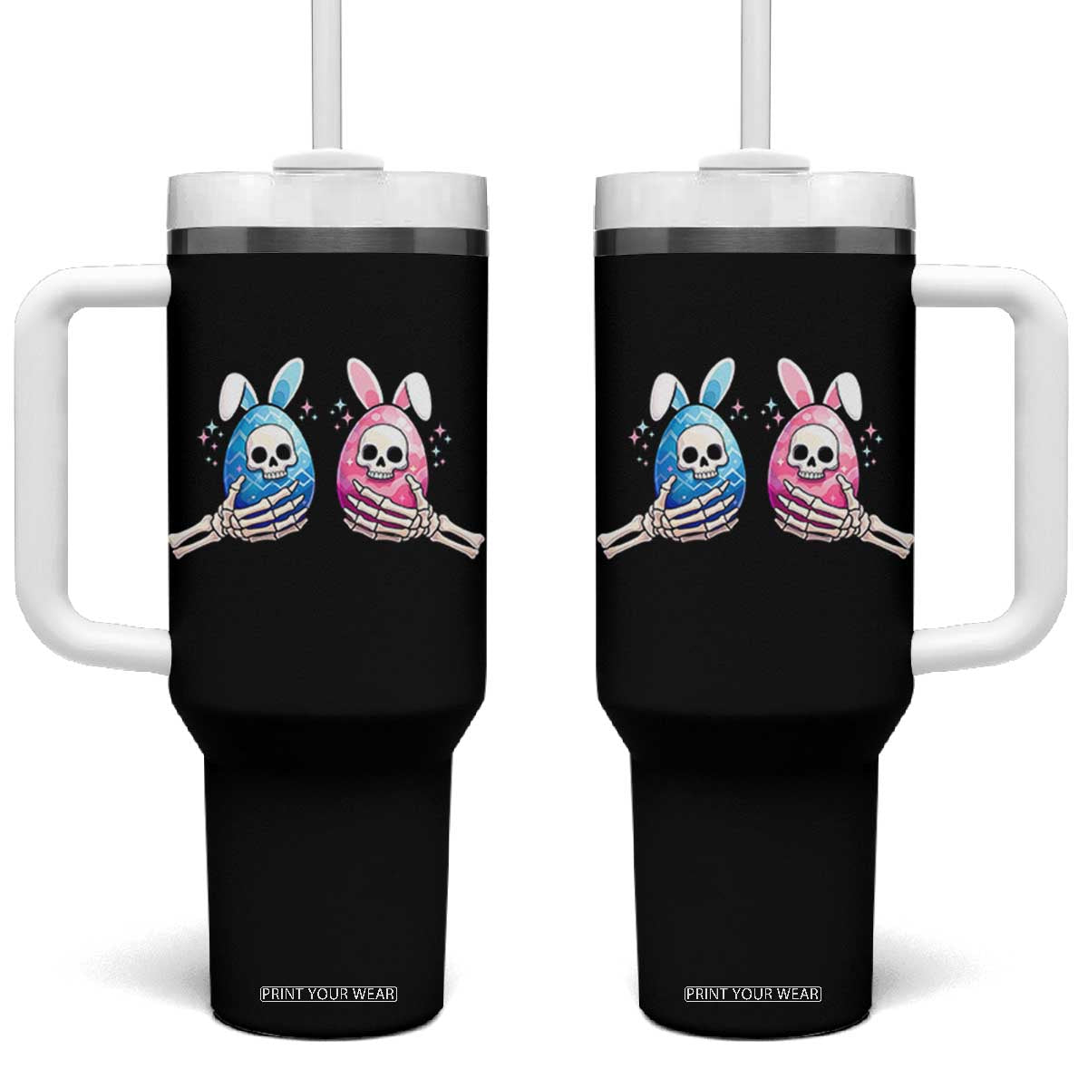 Gothic Easter Gift Tumbler With Handle Skeleton Hands Holding Easter Eggs TS12 One Size: 40 oz Black Print Your Wear