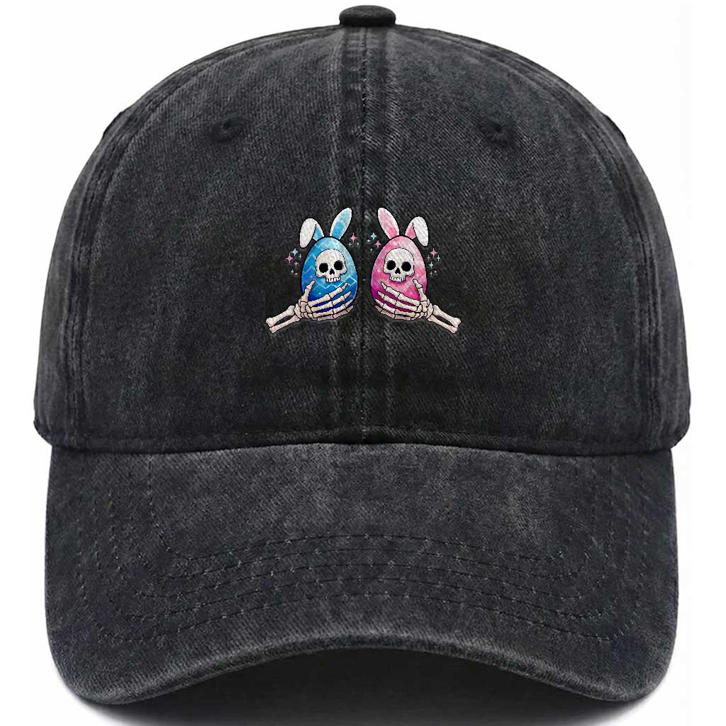 Gothic Easter Gift Washed Cotton Baseball Cap Skeleton Hands Holding Easter Eggs TS12 Washed Cap Universal Fit Black Print Your Wear