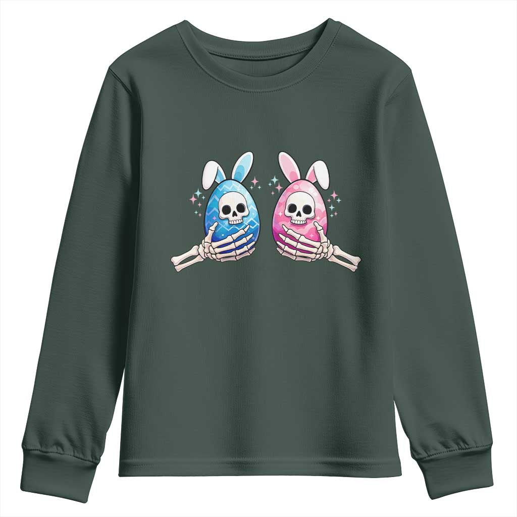 Gothic Easter Gift Youth Sweatshirt Skeleton Hands Holding Easter Eggs TS12 Dark Forest Green Print Your Wear