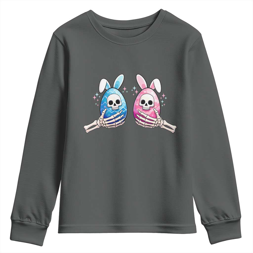 Gothic Easter Gift Youth Sweatshirt Skeleton Hands Holding Easter Eggs TS12 Dark Heather Print Your Wear