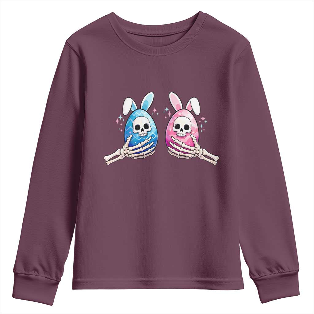 Gothic Easter Gift Youth Sweatshirt Skeleton Hands Holding Easter Eggs TS12 Maroon Print Your Wear