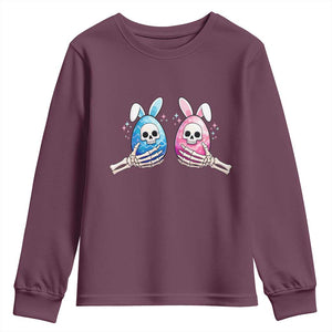 Gothic Easter Gift Youth Sweatshirt Skeleton Hands Holding Easter Eggs TS12 Maroon Print Your Wear