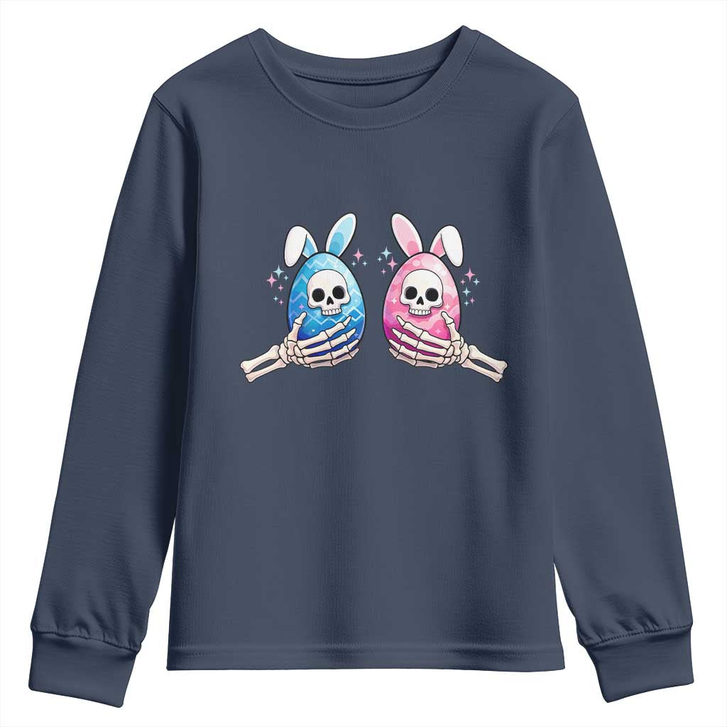 Gothic Easter Gift Youth Sweatshirt Skeleton Hands Holding Easter Eggs TS12 Navy Print Your Wear