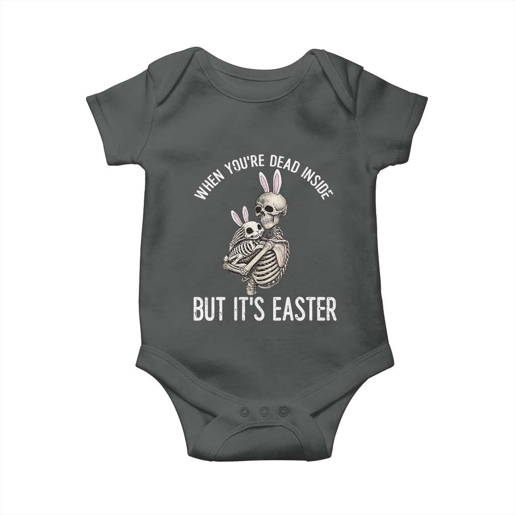 Funny Easter Bunny Skeleton Baby Onesie Dead Inside But It Is Easter TS12 Dark Heather Print Your Wear