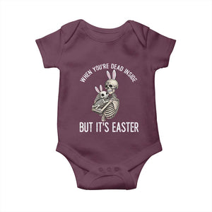 Funny Easter Bunny Skeleton Baby Onesie Dead Inside But It Is Easter TS12 Maroon Print Your Wear