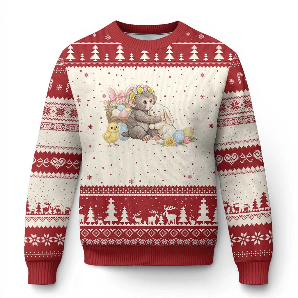 Cute Punch Baby Monkey Easter Ugly Christmas Sweater Funny Animal Gift TS12 Beige Red Print Your Wear