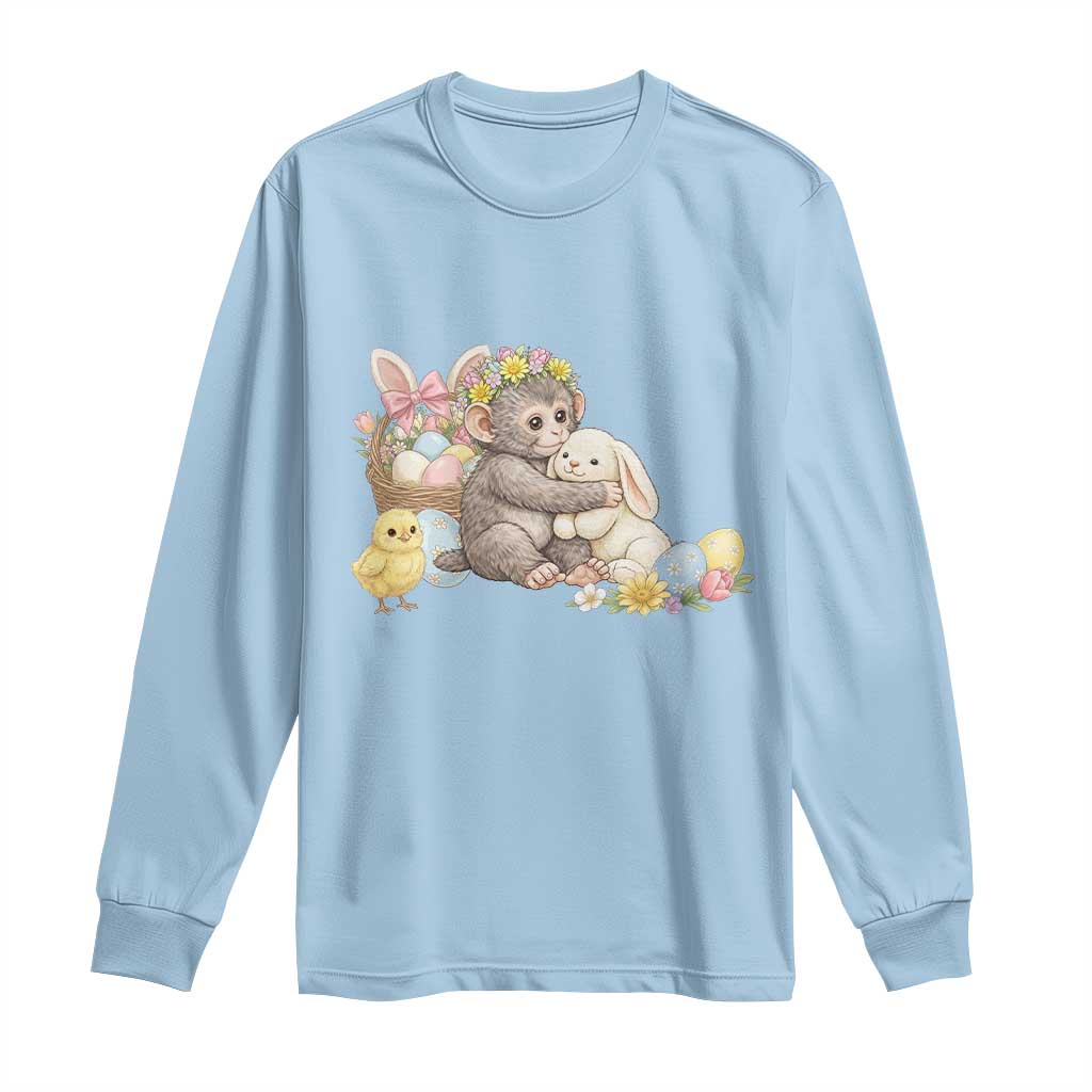 Cute Punch Baby Monkey Easter Long Sleeve Shirt Funny Animal Gift TS12 Light Blue Print Your Wear