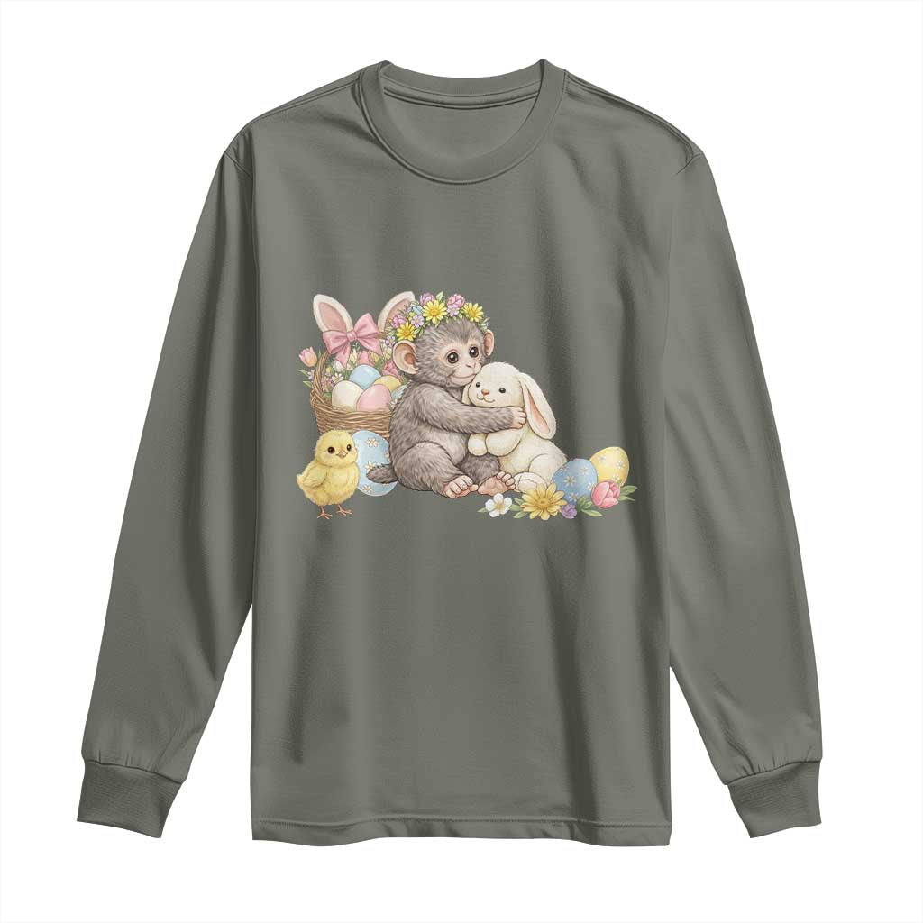 Cute Punch Baby Monkey Easter Long Sleeve Shirt Funny Animal Gift TS12 Military Green Print Your Wear